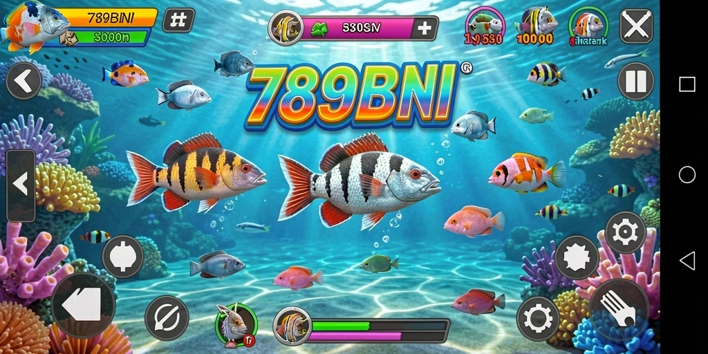 Tampilan gameplay seru dalam 789BNI dengan berbagai jenis ikan.