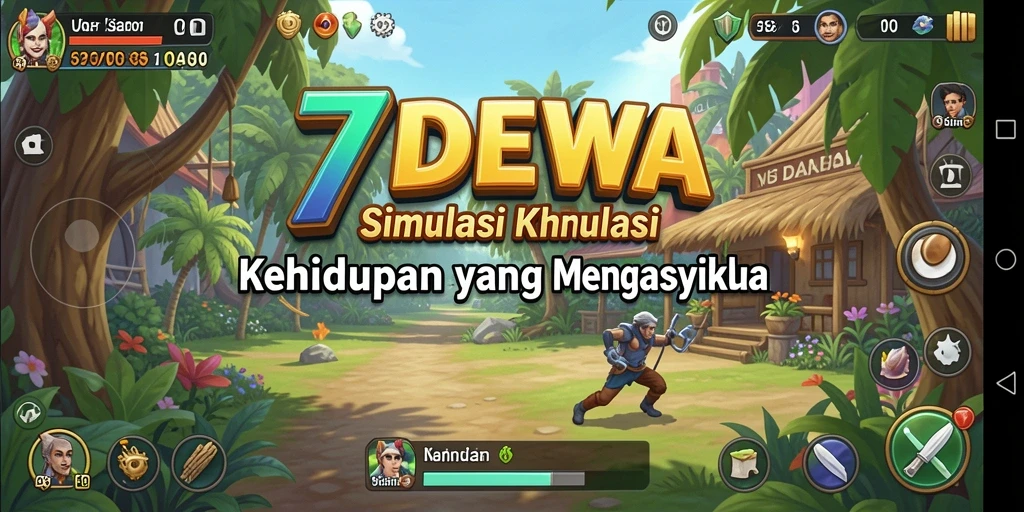 Tampilan gameplay seru dalam 7DEWA dengan interaksi karakter.