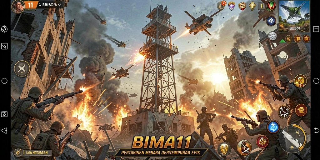 Tampilan gameplay menegangkan saat mempertahankan menara dari serangan musuh.