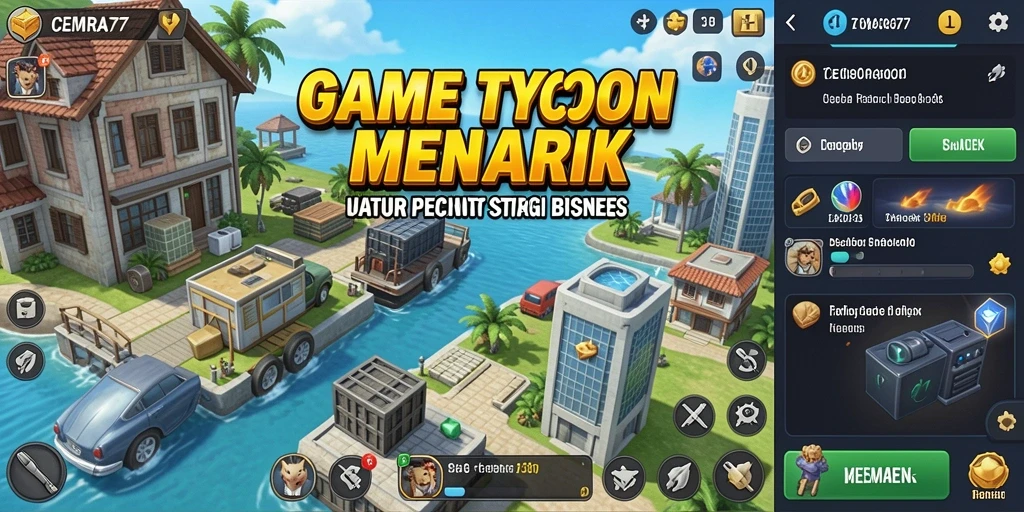 Tampilan gameplay CEMARA77 menampilkan dunia bisnis yang dinamis.