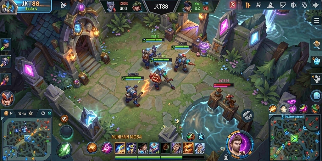 Tampilan gameplay seru di JKT88 saat berperang melawan tim lawan.