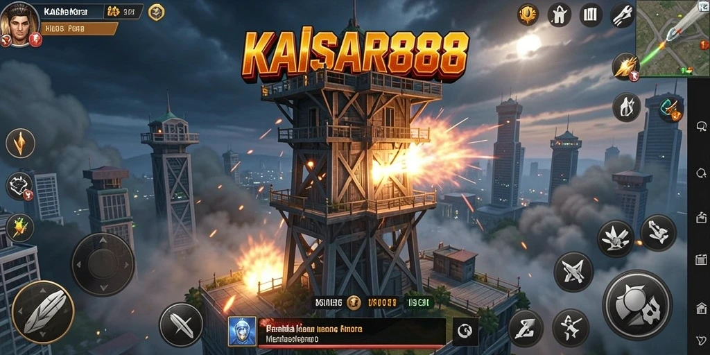 Screenshot dari gameplay KAISAR888 yang menampilkan serangan musuh yang intens.