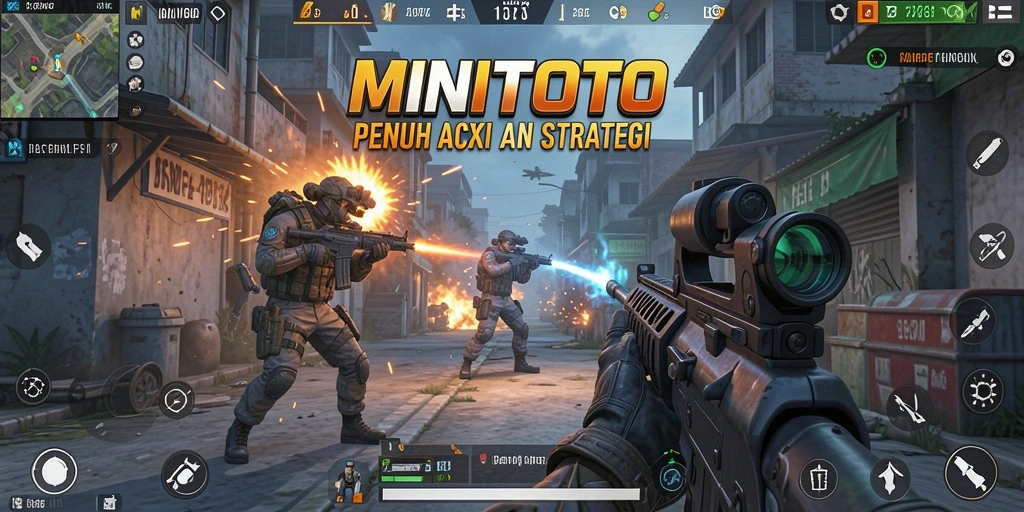 Screenshot gameplay MINITOTO menampilkan aksi tembak-menembak yang intens.