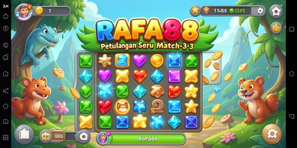 Screenshot RAFA88 menampilkan gameplay menantang dalam permainan Match-3.