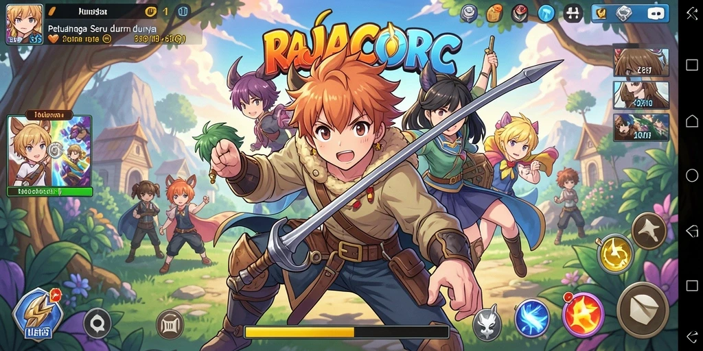 Tangkapan layar RAJACORC menampilkan aksi seru dalam petualangan Anime.