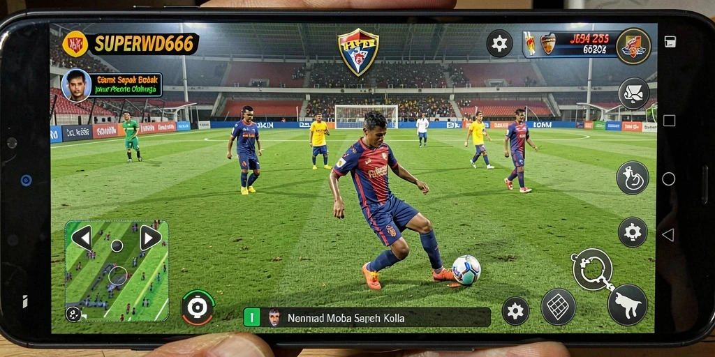 Tampilan gameplay SUPERWD666 yang mendebarkan dengan aksi sepak bola nyata.