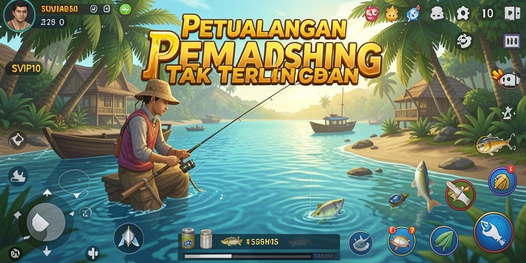 Screenshot SVIP10 menampilkan momen seru saat menangkap ikan di tengah laut.
