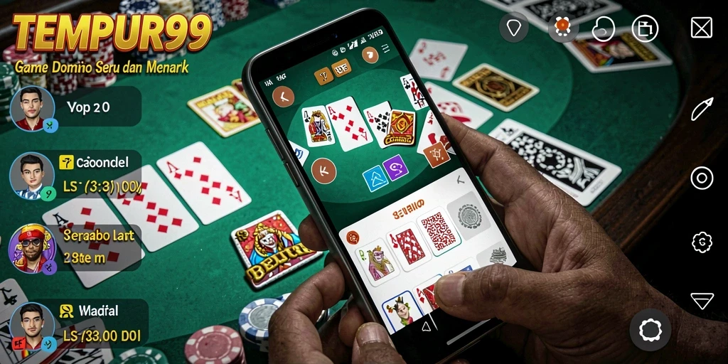 Tampilan gameplay seru di TEMPUR99 dengan kartu Domino yang menarik.