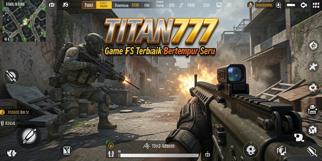 Screenshot utama TITAN777 menunjukkan aksi pertempuran intens dan grafis luar biasa.
